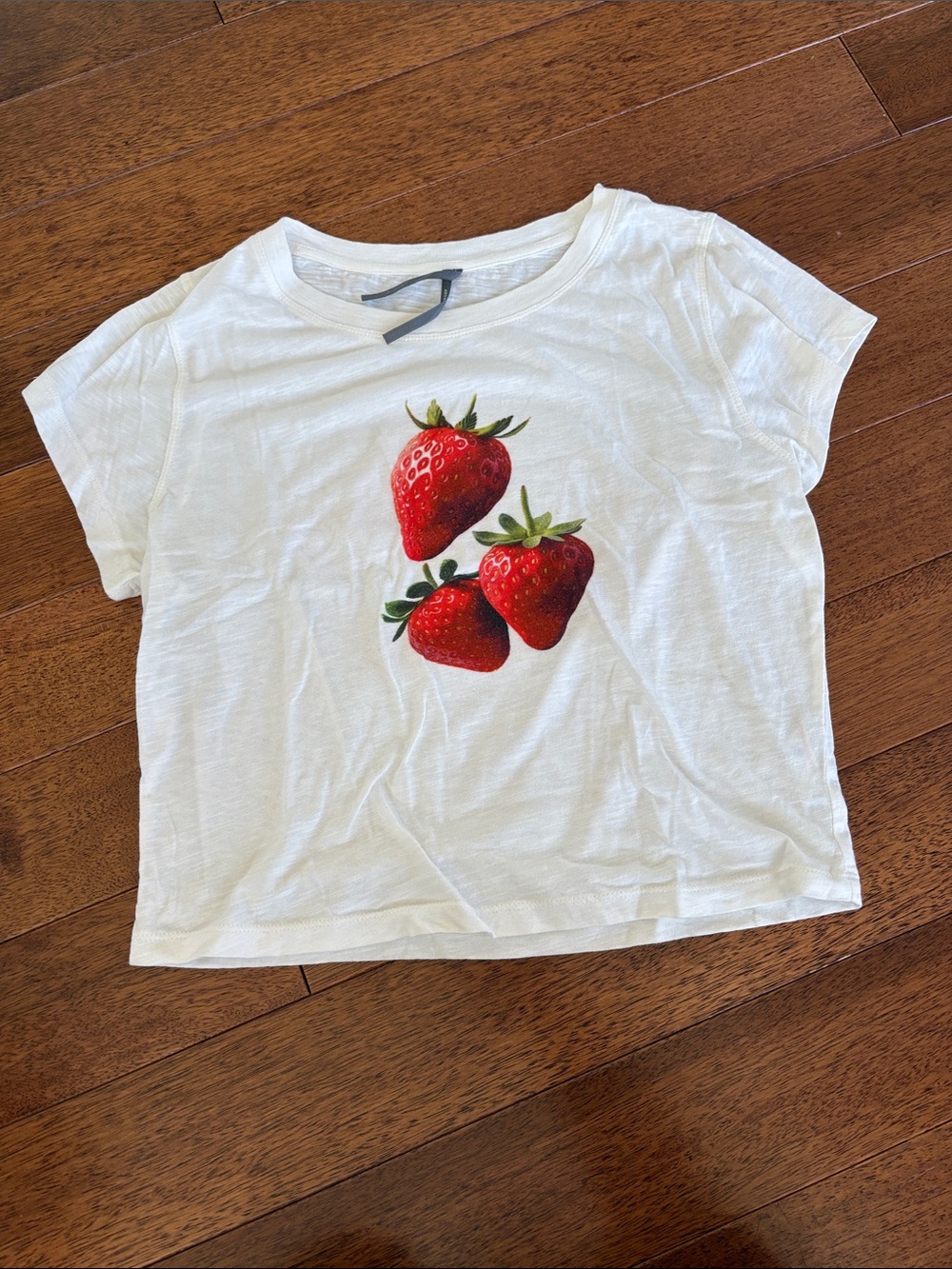 Anthropologie White Crop Top with Red Strawberry Graphic